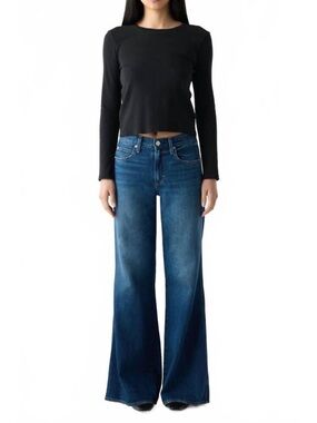 AMO Women's Dark Blue High-Rise Wide-Leg Flare Jeans